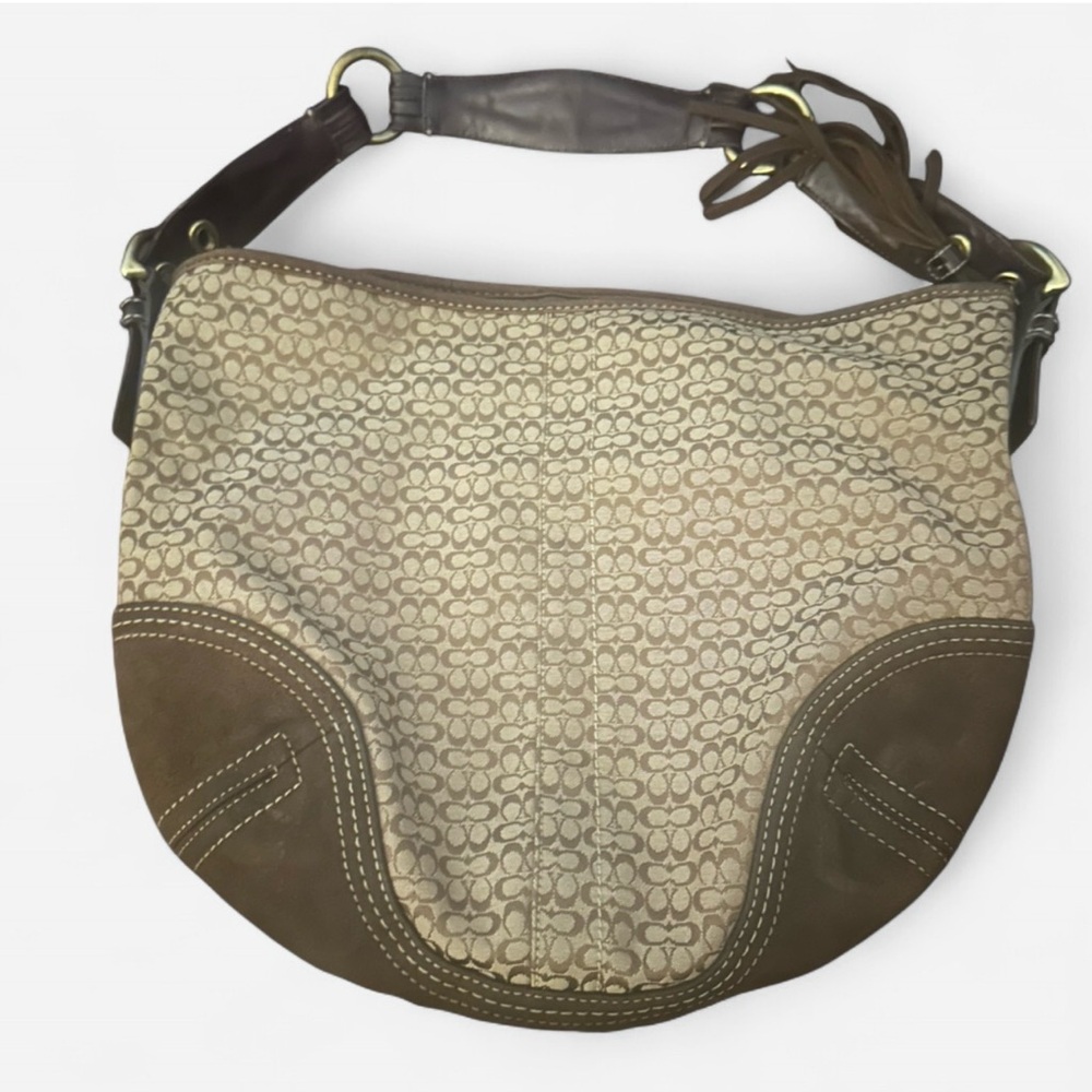 Coach Tan and Brown Hobo Bag with Suede